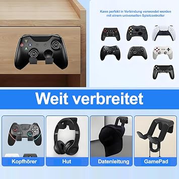 Controller Wandhalterung (3er Set) - Selbstklebende Ständer für PS4/PS5/Xbox/Switch Gamepads Platzsparendes Gaming Zubehör zur Aufbewahrung von Controllern & Kopfhörern (Schwarz)