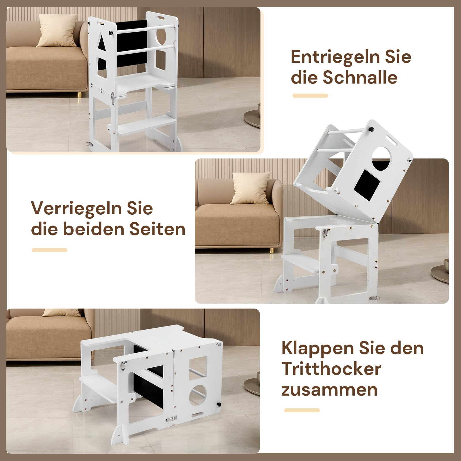 LEADZM Lernturm ab 1 Jahr，Lernturm Klappbar，Montessori Spielzeug ab 1 Küche | Jahr，Learning Tower，für Tisch Bad(Weiß