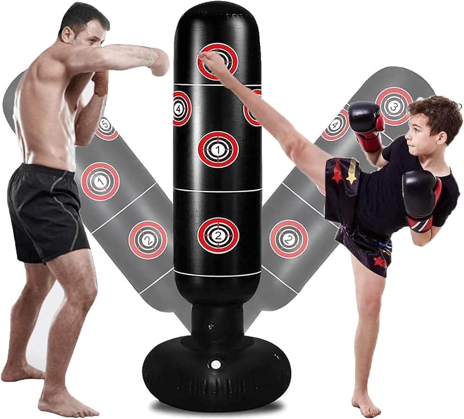 FEIXIANG Boxing Training Bag Inflatable Punching Sandbag Vertical Kickboxing Column Tumbler Bag for Adult Kids Home Fitness Gym Black Red