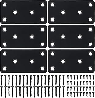 Mending Plate, Metal Steel Flat Straight Brace Bracket, Black Double-Wide Joining Plate for Wood Furniture Fastening & Fixing with 2 Sets of Screws of Different Lengths(40x80mm, 6 Pack)