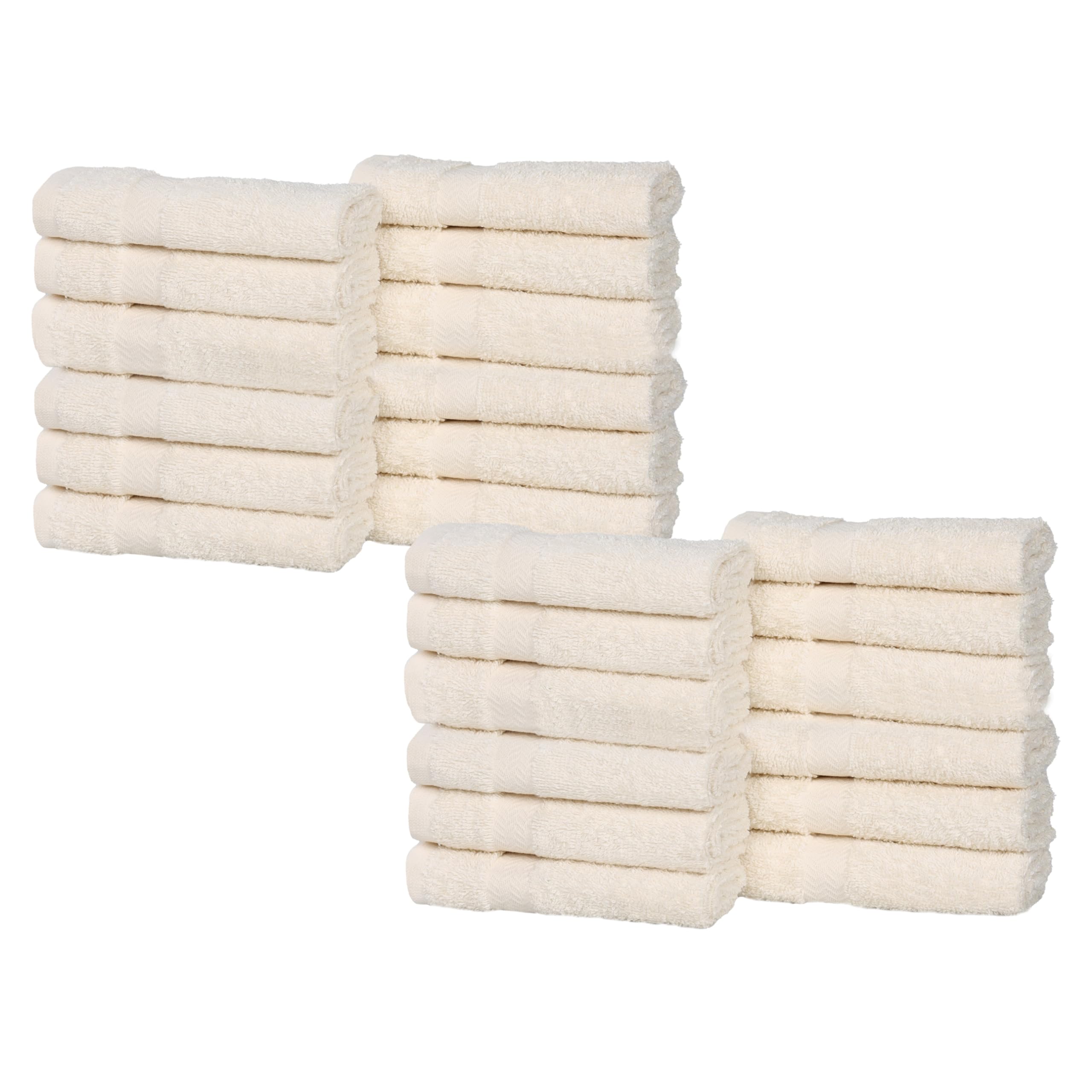 SUPERIOR 24-Piece Cotton Face Towel/Washcloth Set, Small Towels for Facial, Spa, Resort, Quick Wash, Gym, Resort, Bathroom Essentials, Master/Guest Bath Decor, Soft, Franklin Collection, Ivory