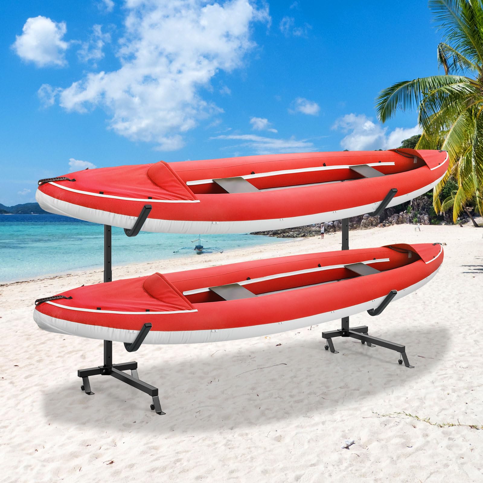 COSTWAY Porta-Kayak Autoportante, Rastrelliera per Kayak con Base Larga, Piedi Regolabili e Coperture Imbottite, Scaffale autoportante per Canoa per SUP e Canoe, Portata 80 kg