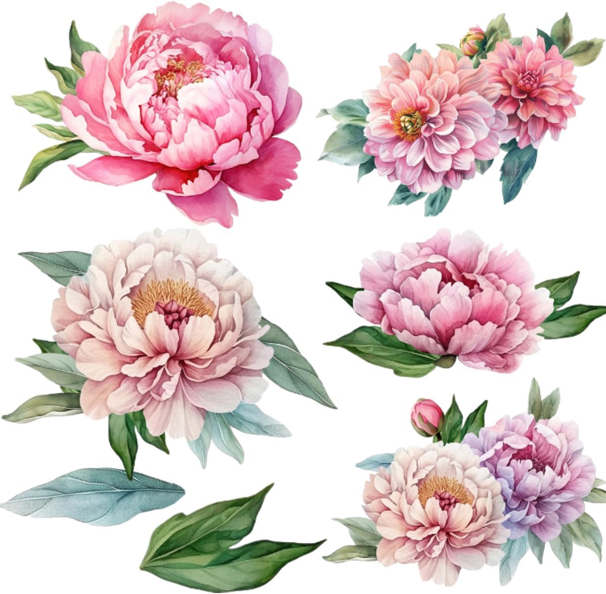 Runtoo Boho Large Peony Flower Wall Decals Peel and Stick Fabric Floral Leaf Wall Stickers for Girls Bedroom Living Room Office Home Backdrop Decor