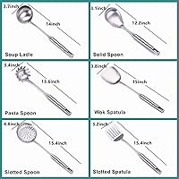 Vista 3 de Cooking Utensils Set Stainless Steel Kitchen Metal Serving Utensils Set of 6 Pcs-Wok Spatula Ladle Set, Slotted Skimmer, Pasta Server, Serving