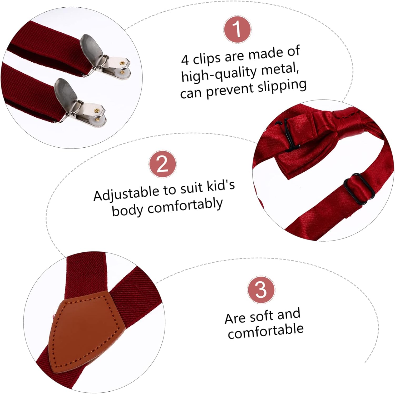 VALICLUD 2sets Adjustable Boy Girl Suspenders Matching Bow Tie Clips for Toddlers Boys Girls for Birthdays Weddings and Formal Occasions Wine