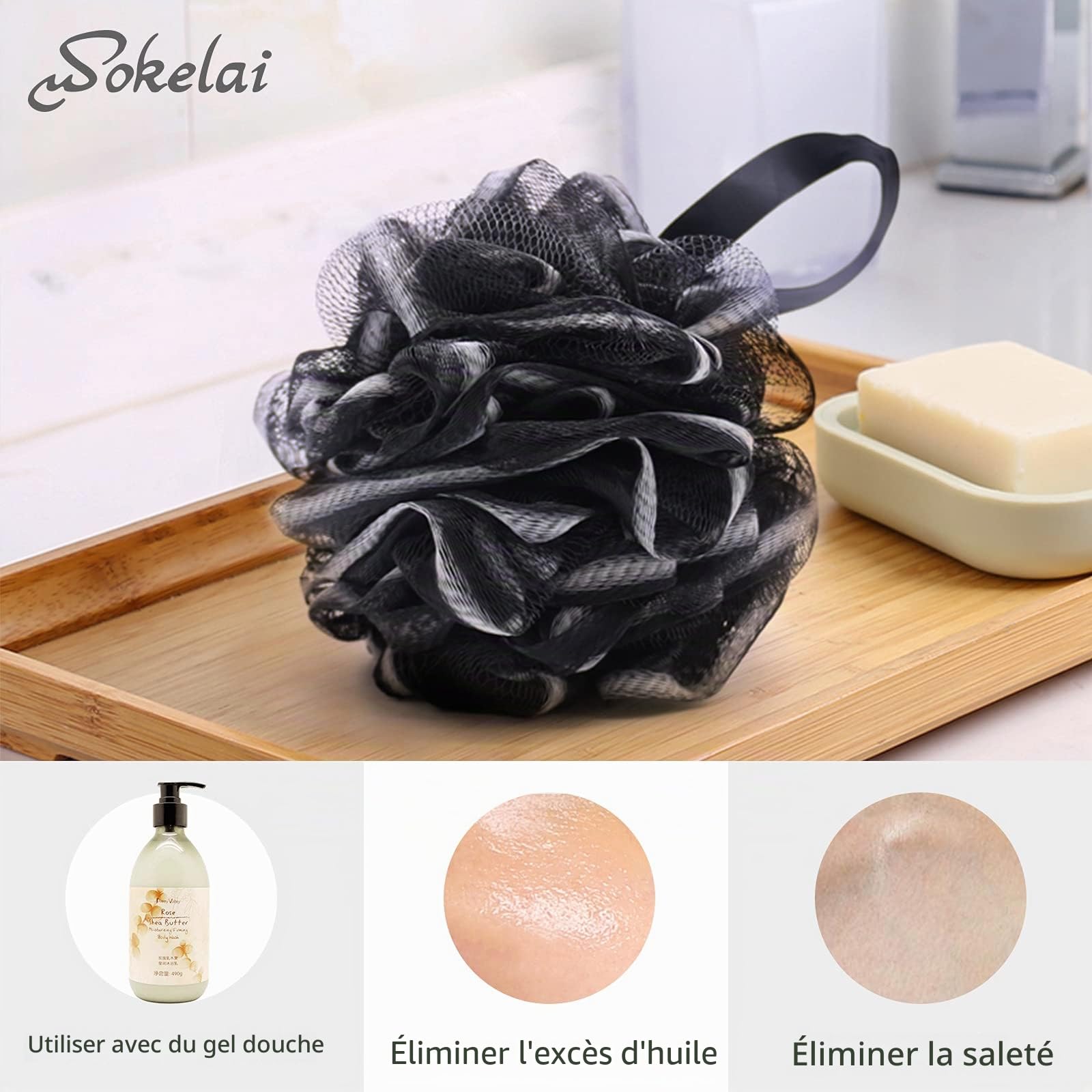 Luffa Lot de 4 éponges exfoliantes pour le corps et le bain – Éponges en luffa de qualité supérieure pour peaux sèches (bleu et violet)