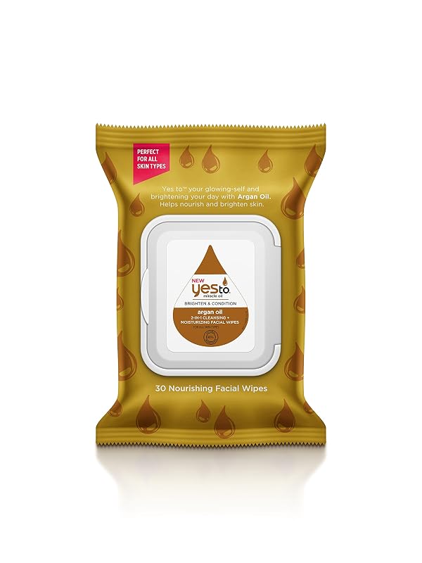 Lenços faciais de limpeza com óleo de argan Yes To, 2 em 1, pacote com 1