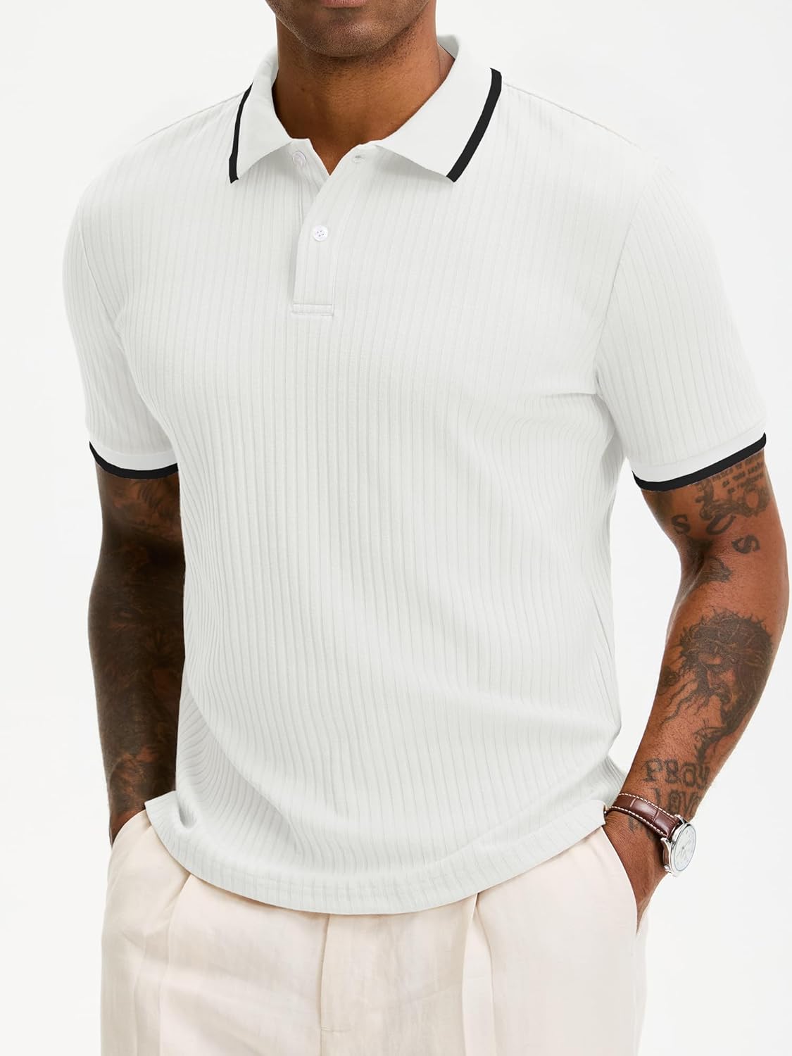 Comdecevis Men's Regular Fit Knit Polo Shirts Short Sleeve Stretch Golf Shirts - Image 7