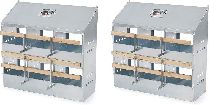Brower 406B Galvanized Steel 6 Hole, 30 Bird Outdoor Poultry Nest Chicken Brooding Box with Hinged Folding Perches, Silver 2 Pack