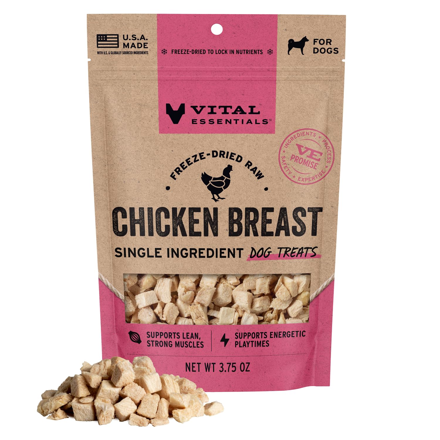 Vital Essentials Freeze Dried Dog Treats, Chicken Breast, 3.75 oz Bag