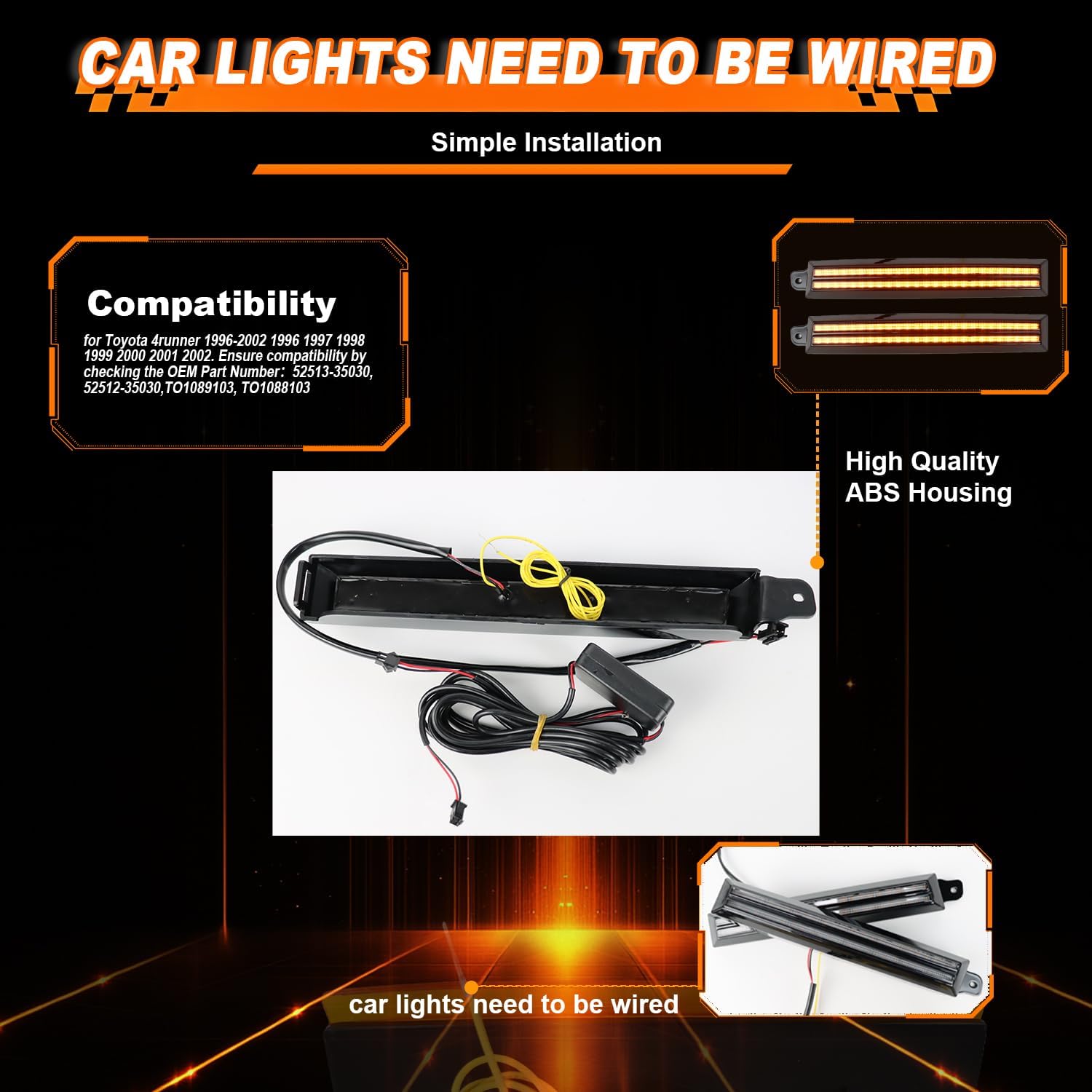 LED Front Bumper Headlight Side Marker Light fog for 1996-2002 Toyota 4Runner, Amber Daytime Running Light DRL & Sequential Turn Signal Lamp Replace Front Trim, OEM# TO1089103,TO1088103