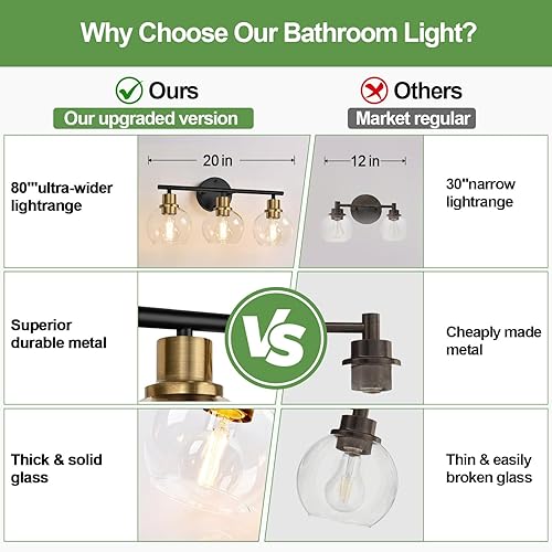 Miniatura 64 de Lámparas de baño de 4 luces actualizadas 2024, modernas luces doradas de tocador sobre espejo con pantalla de globo de vidrio transparente, apliques