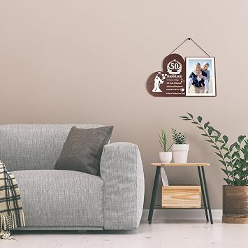 50th Anniversary Golden Wedding Gift, Heart-Shaped Photo Frame, 4 x 6 Size, Wooden Finish