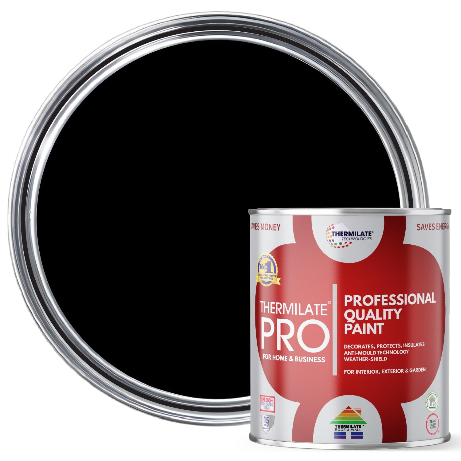 Thermilate PRO FLEX Interior & Exterior Paint - Professional Multi-Surface Paint & Primer for All Walls, Wood, Furniture, Kitchen Cupboards & Garden | All-in-One - Black - 2.5L - Satin