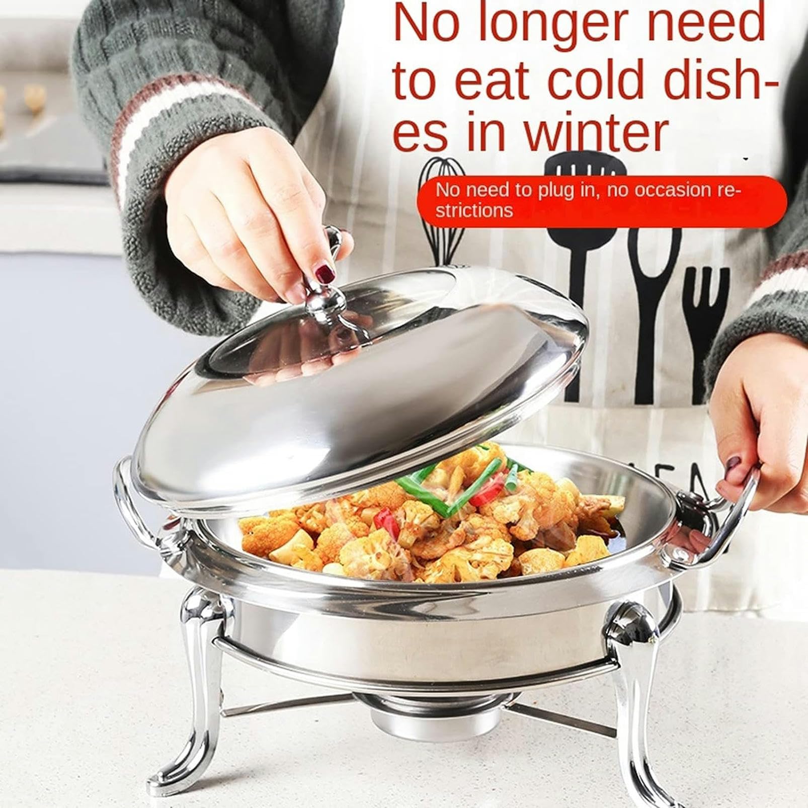Calentador de Comida para Buffet - Bandeja calentadora de Comida, Buffet Calentador de Comida, Acero Inoxidable con Placa de Vidrio, Juego de ollas Calientes para Catering, Juego de ollas ca