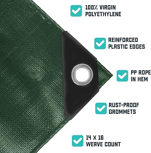 Miniatura 5 de Core Tarps - Lona resistente de 16 mm.  .62 pulgadas, impermeable, resistente a los rayos ultravioleta, a prueba de rasgaduras y roturas, lona de