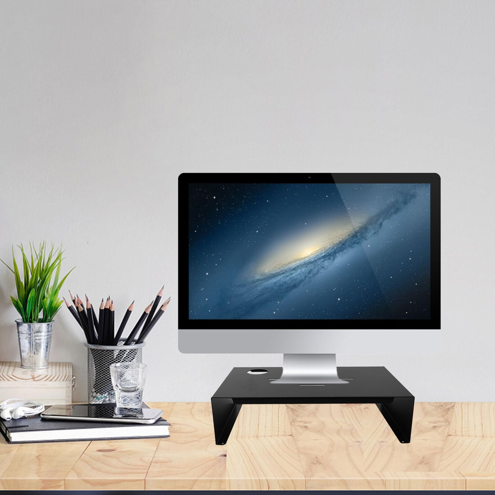 Toddmomy Supporto Monitor da Scrivania in Acciaio Nero Base Antiscivolo e Design Elegante per Aumentare Altezza e Organizzare Scrivania in Ufficio o Casa