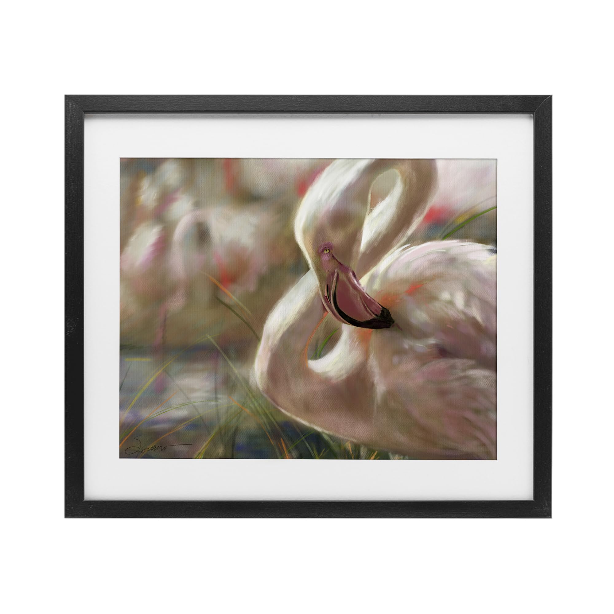 Stupell Industries Preening Flamingo Sunset White Framed Print Under Glass, design by Mary Sparrow, 17 x 21