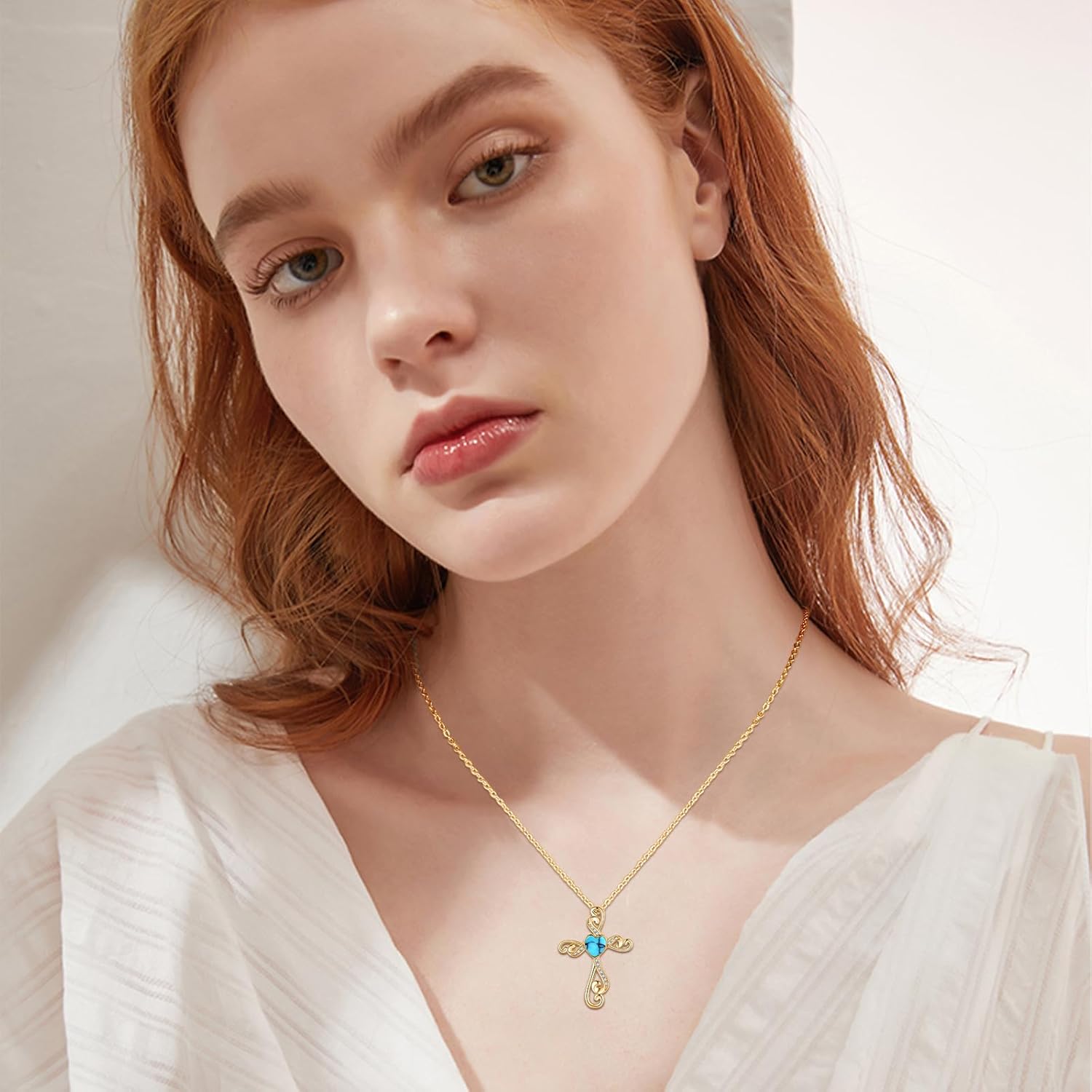 Cross Pendant Necklace 925 Sterling Silver Religious Moonstone Turquoise Cross Necklace Jewelry Gifts for Women