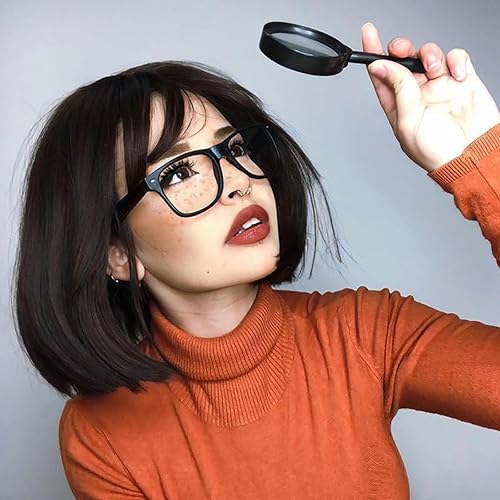 Pelucas cortas negras con flequillo, pelucas sintéticas rectas de Velma Bob para mujer, peluca corta negra de aspecto natural, resistente al calor,