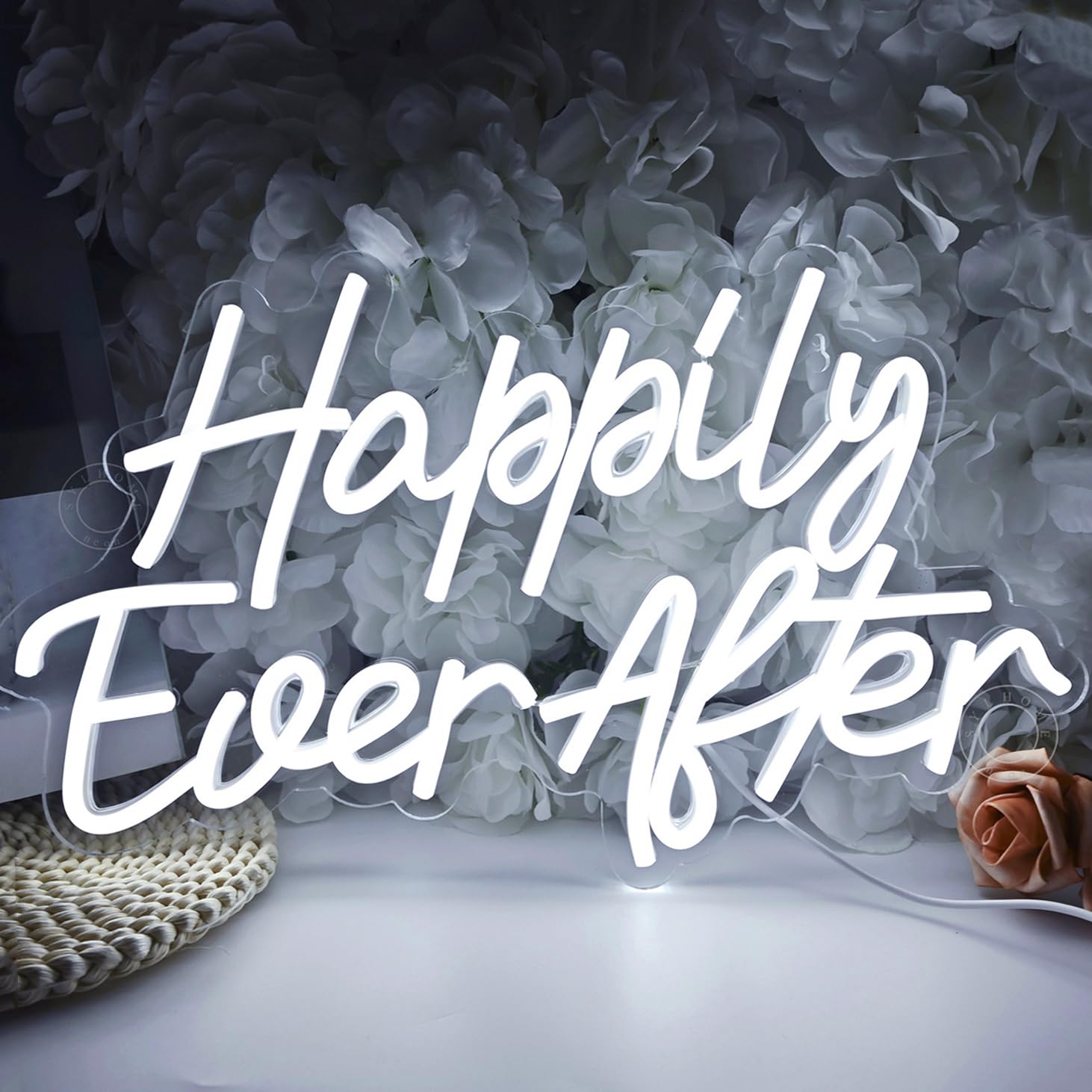 SYLHOME Happily Ever After LED Neon Light Sign Wedding Party Birthday Neon Art Wall Sign Decor USB Bedroom Home Bar Pub Decor Night Light 5V Cold