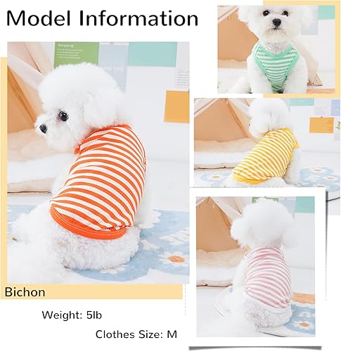 Miniatura 3 de Vehomy 4 camisas a rayas para perro, chaleco elástico para perro, camiseta sin mangas de algodón suave para perros pequeños y medianos, M