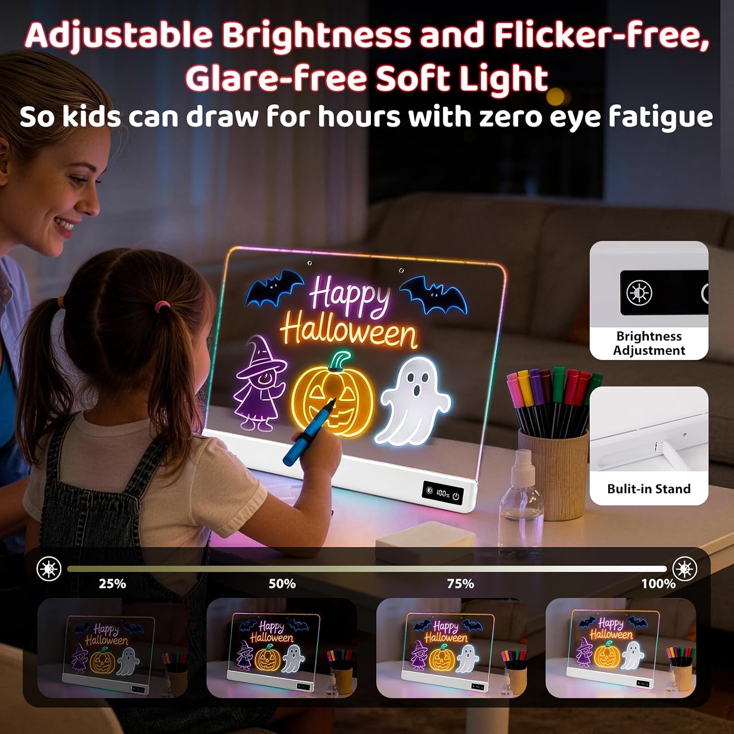 17 Inch Rechargeable LED Drawing Board for Kids, 15 Colors Light Up Doodle Pad, Anti-Scratch PVC, Flicker-Free Eye Care, Includes Tracing Cards & 12 Markers, Birthday Gift for Girls thumbnail