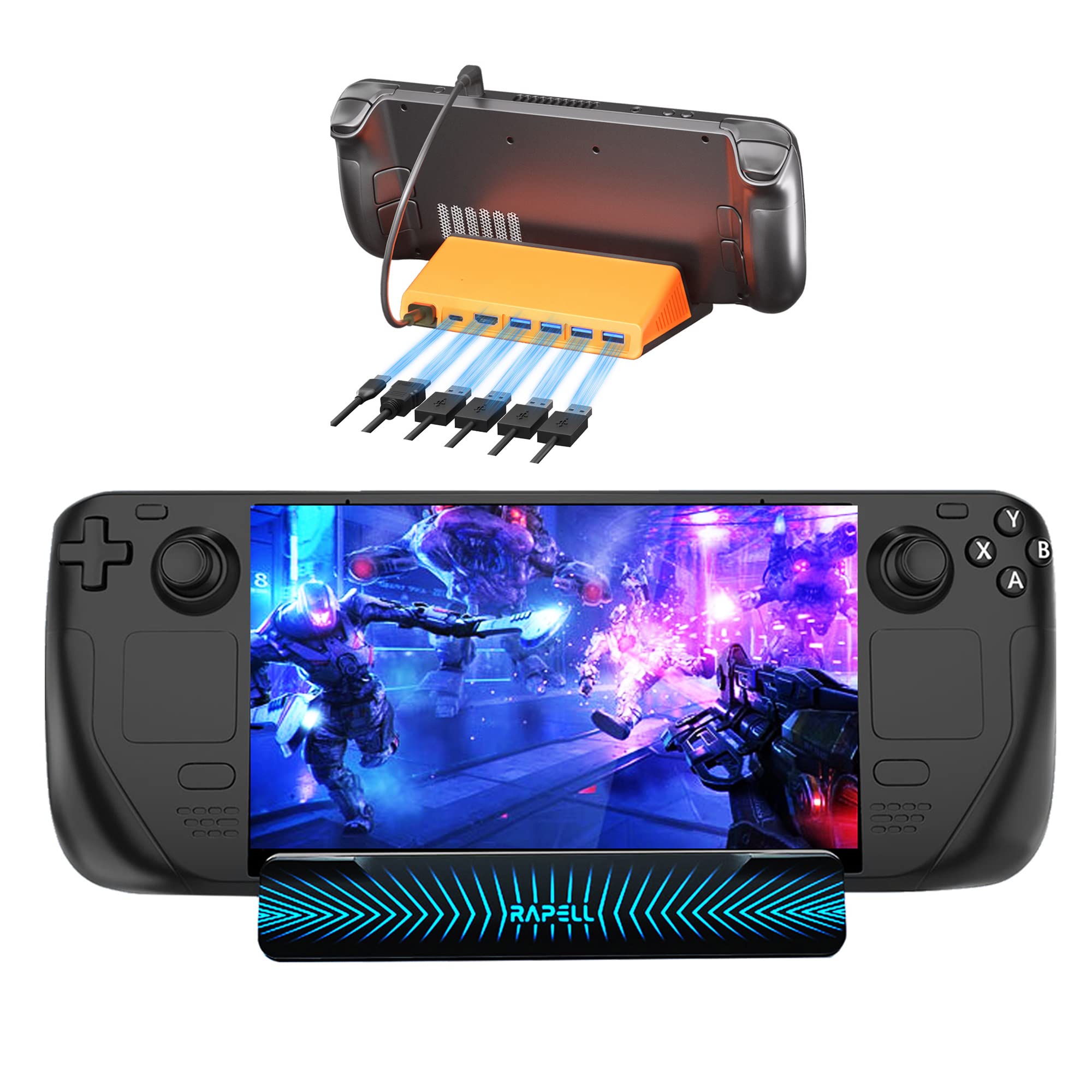 4K@60Hz 6-in-1 Docking Station Compatible with Steam Deck with HDMI 2.0 4 USB-A 3.0 and Full Speed Charging USB-C Port