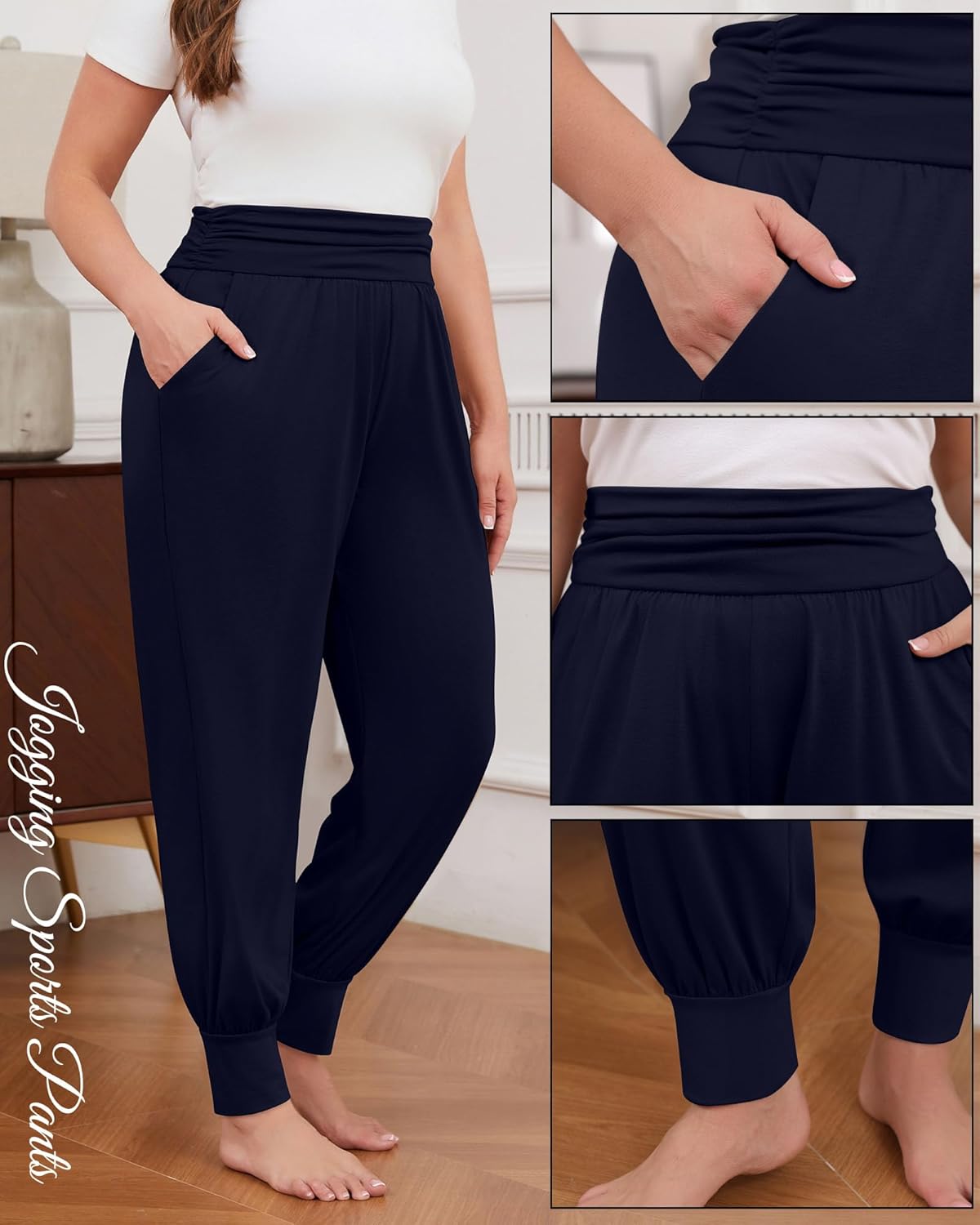 2 Pack Womens Plus Size Yoga Joggers, Loose Workout Sweatpants Comfy Lounge Pants with Pockets Casual Pajama Pants - Image 2