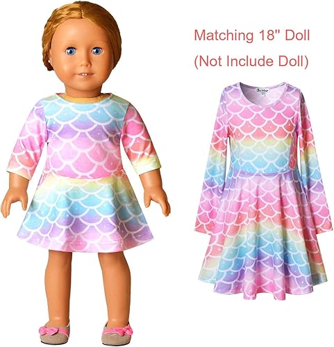 Miniatura 3 de Jxstar Vestidos a juego para niñas y muñecas de manga larga con diseño de unicornio y sirena
