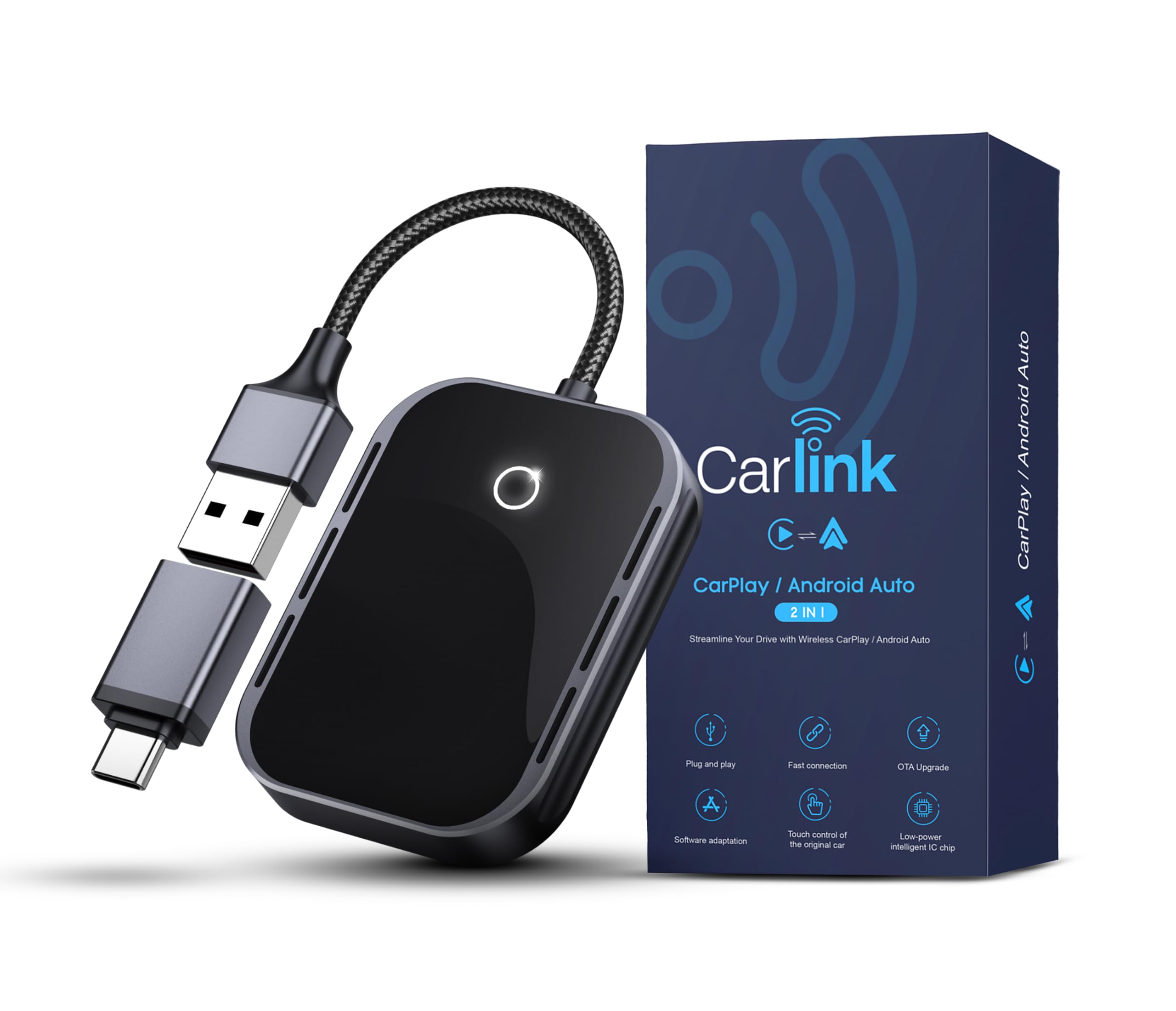Carlink Wireless CarPlay & Android Auto Adapter for iPhone & Android - USB-C, No Latency, Seamless Multi-User Connection (iOS 10+, Bluetooth Car Stereo Support)