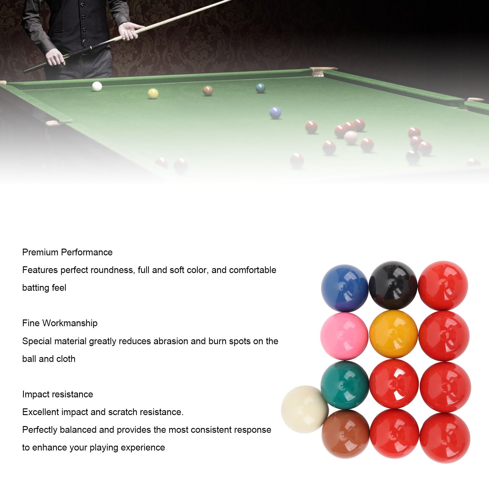 Jeu de Boules de Snooker 52,5 mm 13 Pièces, Balles de Snooker en Résine Professionnelles