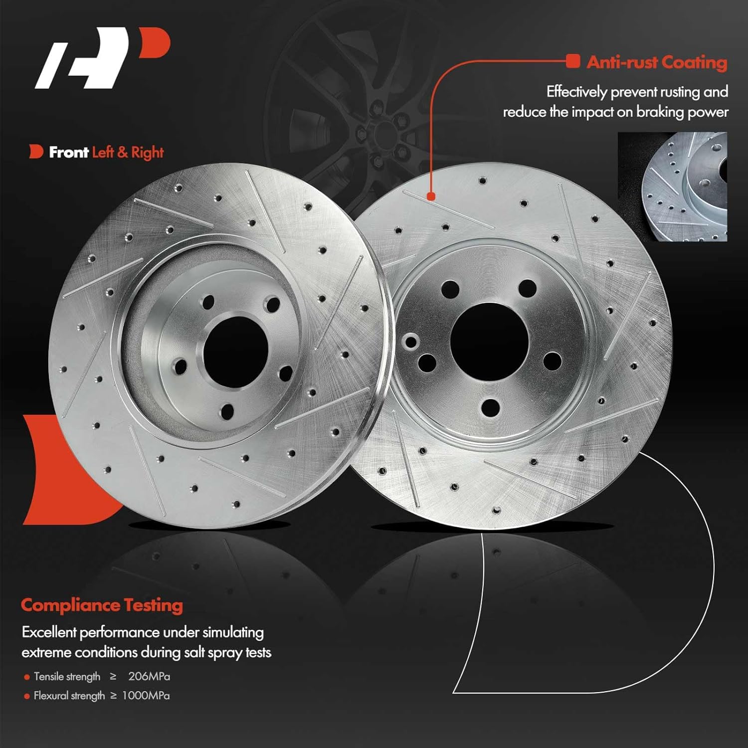 A-Premium Front and Rear Drilled and Slotted Disc Brake Rotors + Ceramic Pads Kit Compatible with Select Mercedes-Benz Models - C300 2013-2014, C350 2008-2015, E350 2010-2014, E400 2017, 12-PC Set