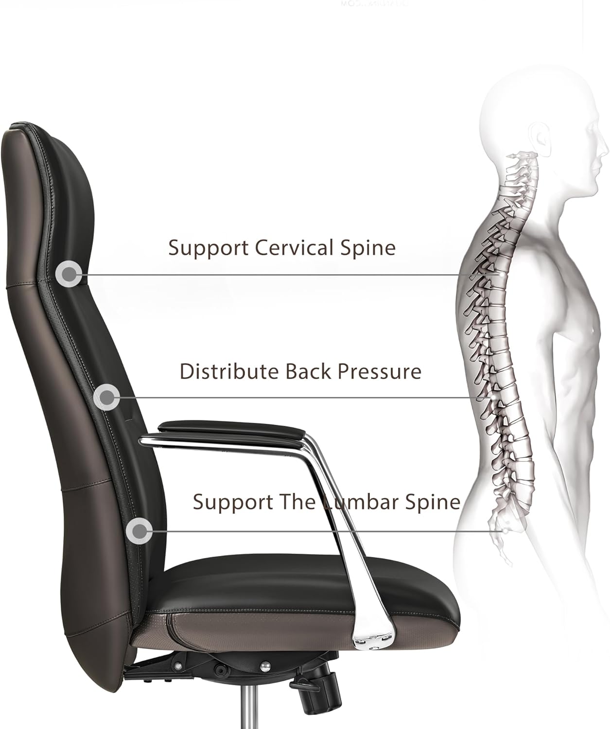EUREKA ERGONOMIC Royal Slim Executive High Back Black Leather Office Chair, Home Desk Chair for Adults, Big and Tall with Wheels, Swivel Rolling