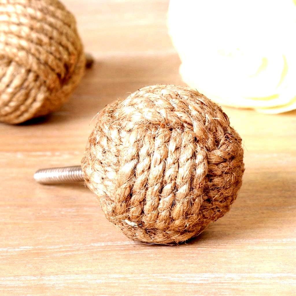 Jute Rope Door Knobs/Rope Knot Drawer Pulls and Knobs/Pull and Push Handle Knobs for Cabinets, Wardrobes & Cupboards/Nautical Hardware Decor, 25 mm, Set of 6 Rustic Vintage Home Decor Gifts