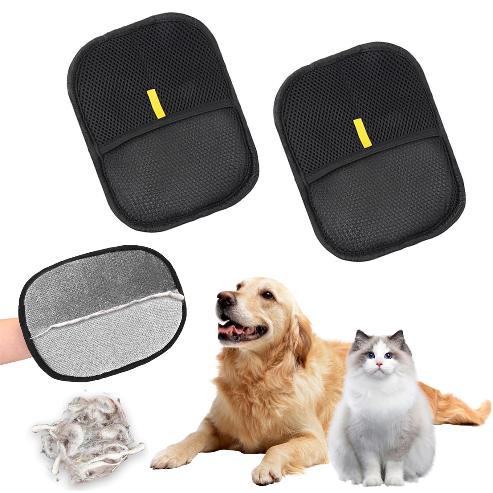 Cfcyhla Pack of 2 Double-Sided Grooming Gloves for Pets 24 x 17 cm Pet Hair Remover Glove, Fur Magnet Gloves