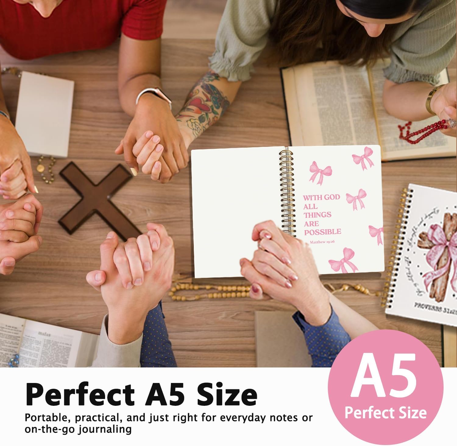 Bible Journal for Women, Christian Gifts for Women Girls, Prayer Bible Study Supplies Journaling Notebook, Cute Preppy daily devotional, Coquette Pink Bow Hardcover Spiral Notebook 5.5 x 8.3 - Image 2