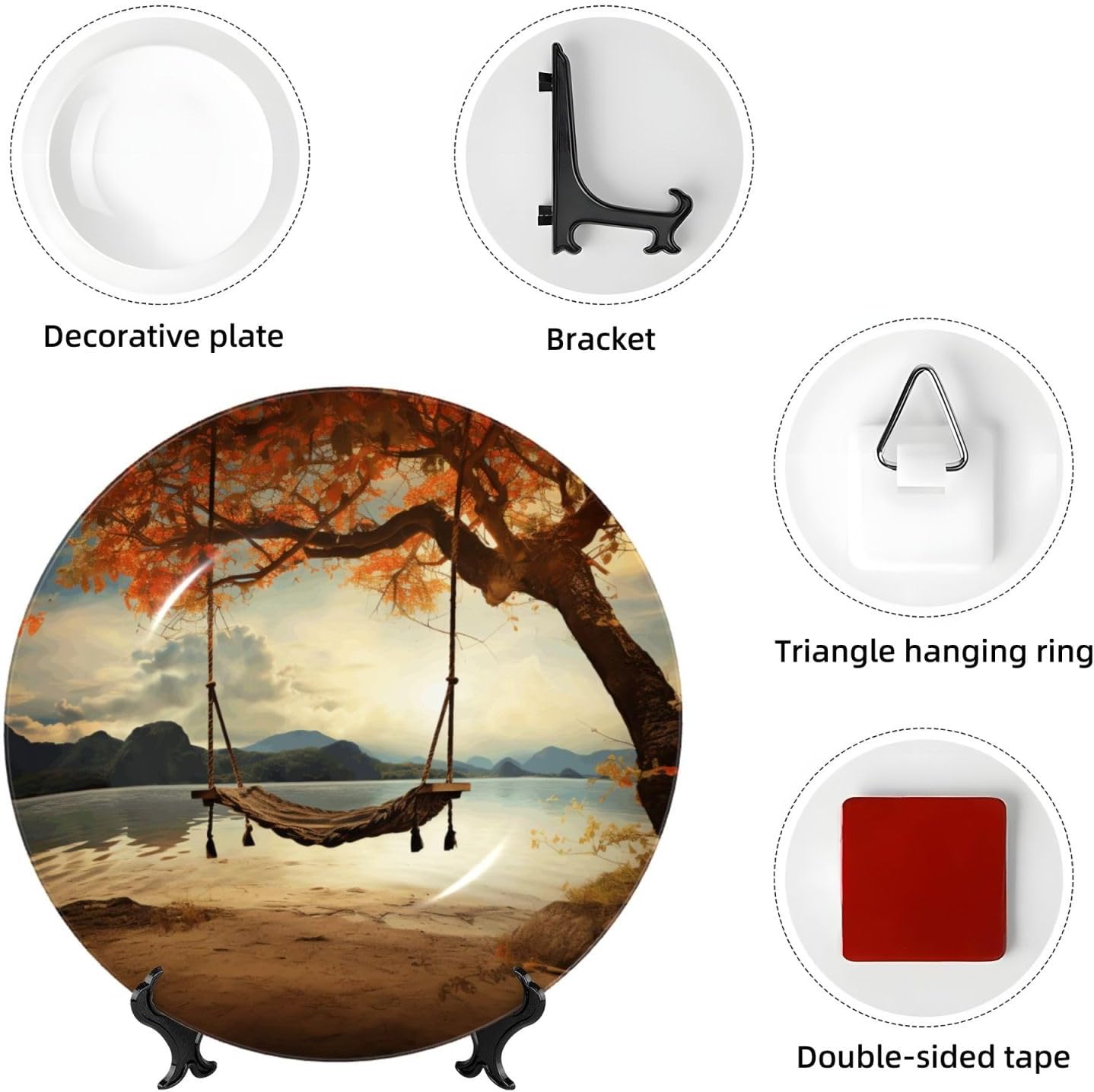 Decorative Plate Art Crafts Bone China Decorative Plate with Display Rack Souvenir Wall Decor Ceramic Ornaments Dinner Plates Ceramic Decoratives Plates for Home Office 10in