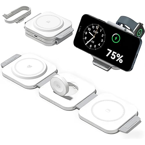 3 in 1 Charging Station for Apple Multiple Devices, Foldable Magnetic Fast Wireless Charger Dock, Travel Charging Pad for iPhone 17 16 15 14 13 12 Pro Max Plus Apple Watch Series & AirPods 4/3/2/Pro