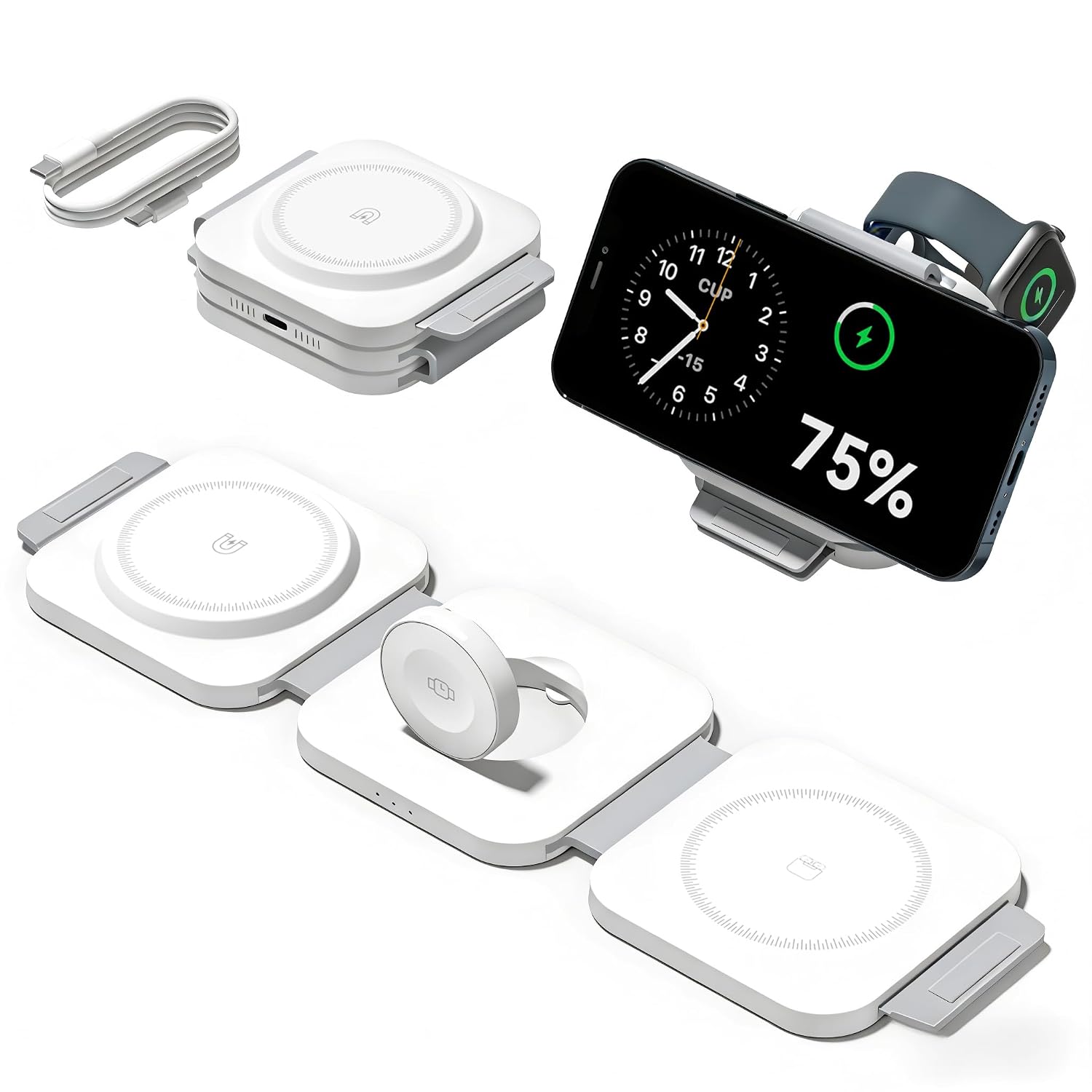 3 in 1 Charging Station for Apple Multiple Devices, Foldable Magnetic Fast Wireless Charger Dock, Travel Charging Pad for ...