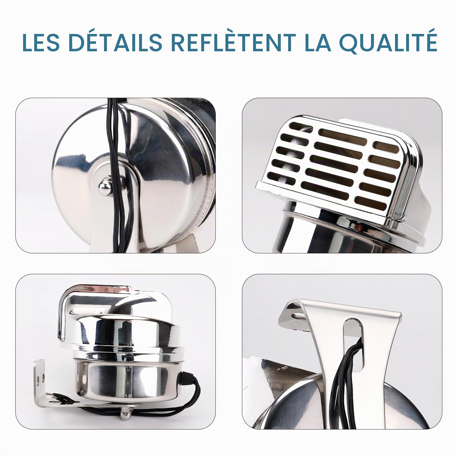 FARBIN Klaxon marin pour bateaux, 12 V, étanche, 510 Hz, en acier inoxydable, pour bateaux, voiliers, yachts, camions, SUV, RV, tourisme, voiture, etc.