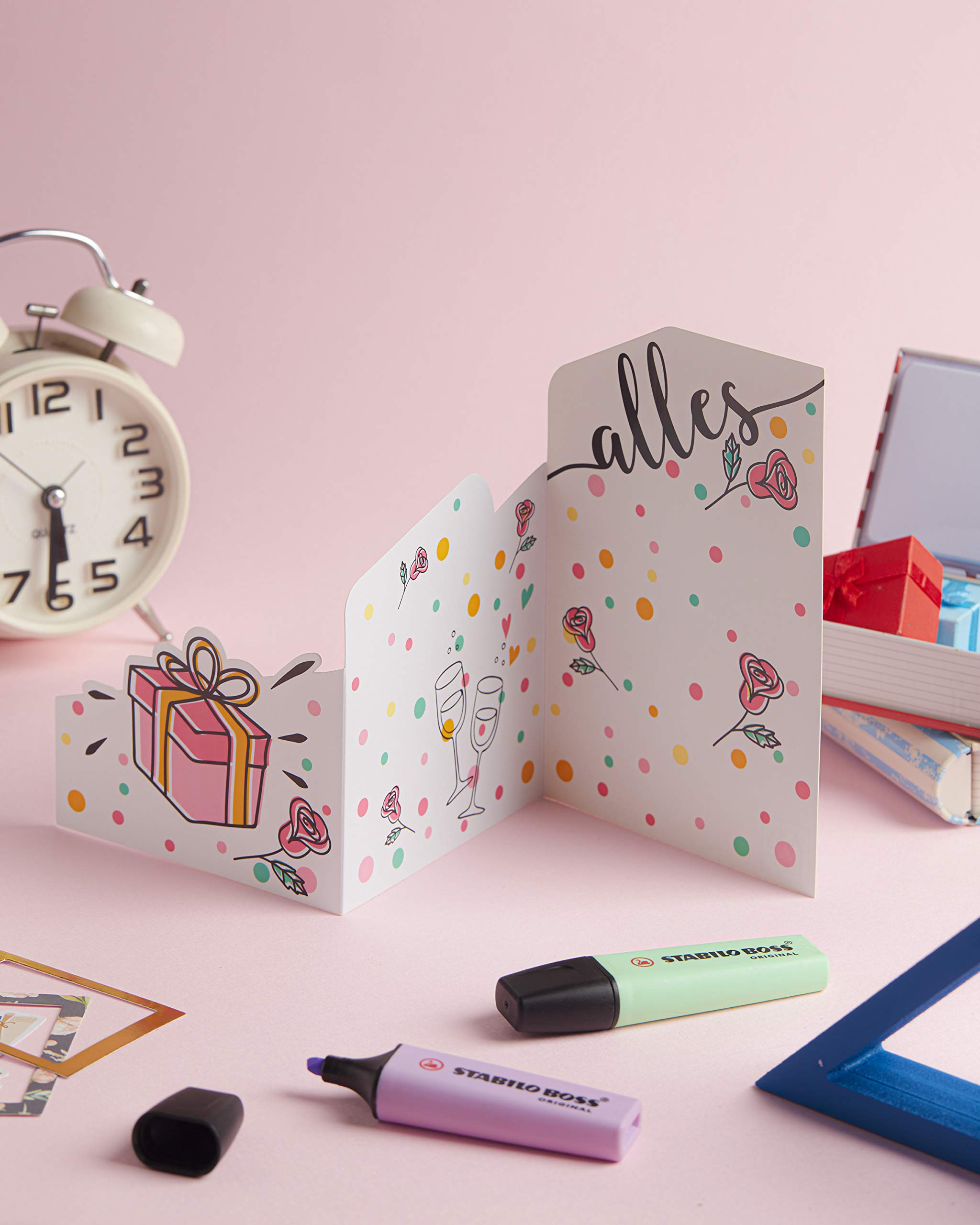 Artis Design - 2 Biglietti Di Auguri Compleanno 3D Per Lei Con Busta - Moderni, Colorati, Effetto Pop-up - Ideali Per Regali E Buoni (Formato 12x18cm)