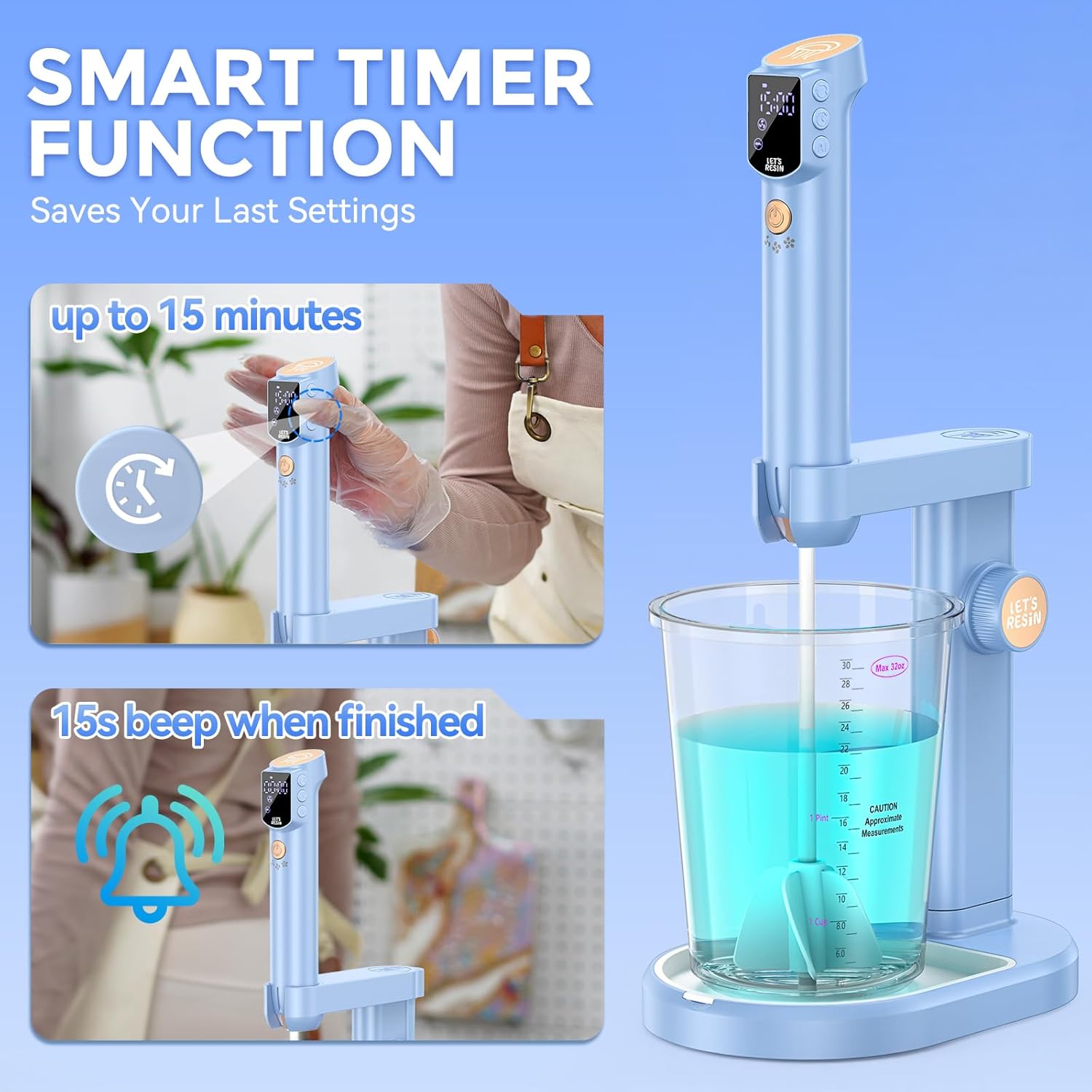 LET'S RESIN Upgraded Rechargeable Resin Mixer with Stand，3-Speed Epoxy Mixer with Minimizing Bubbles, Electric Resin Mixing Tool For Epoxy Resin, Silicone, Paint, DIY Crafts (Included 2 Sizes Paddles)
