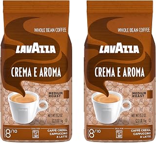 Lavazza Crema e Aroma Whole Bean Coffee, Medium Roast, Arabica and Robusta Blend, 2.2 lb Bag (Pack of 2)