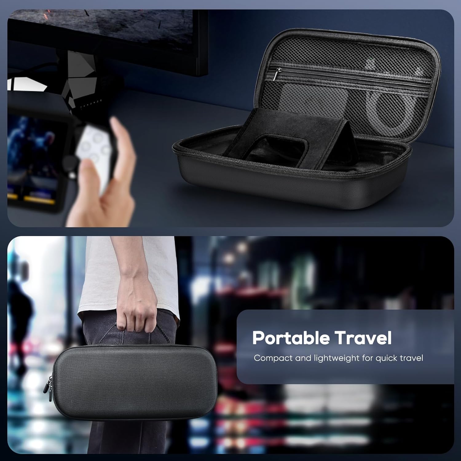 10 in 1 Accessories Kit for Playstation Portal, KOVA Carrying Case & TPU Skin Cover with Kickstand for PS5 Portal Console, Travel Shell with 2* Screen Protector & 4* Thumb Grip for PS Portal Handheld, Black