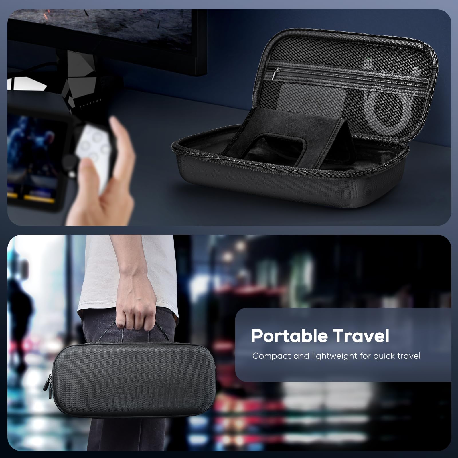 10-in-1 Tasche für Playstation Portal Remote Player, TPU weiche Schutzhülle mit Ständer, 2*gehärteter Schutzfolien, 4*Daumengriffe, KOVA Schutztasche Zubehör Tragetasche für PS Portal Konsole-Schwarz