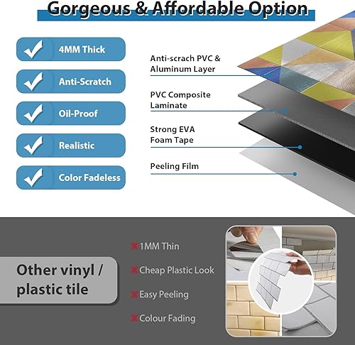 Miniatura 6 de Azulejo protector contra salpicaduras para cocina y baño, azulejos de pared de ducha para despegar y pegar, salpicaduras traseras impermeables,