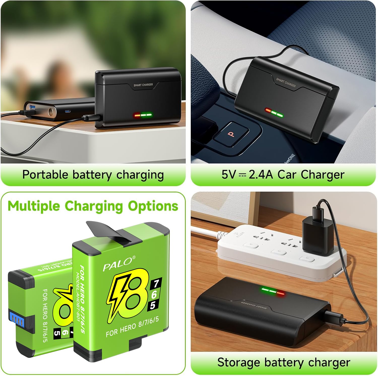 2 batterie per Hero 8/7/6/5 Black e caricatore per Hero 12/11/10/9/8/7/6/5 Black – Caricabatterie con accessori per batteria, ricarica Chnell, bassa temperatura adatta