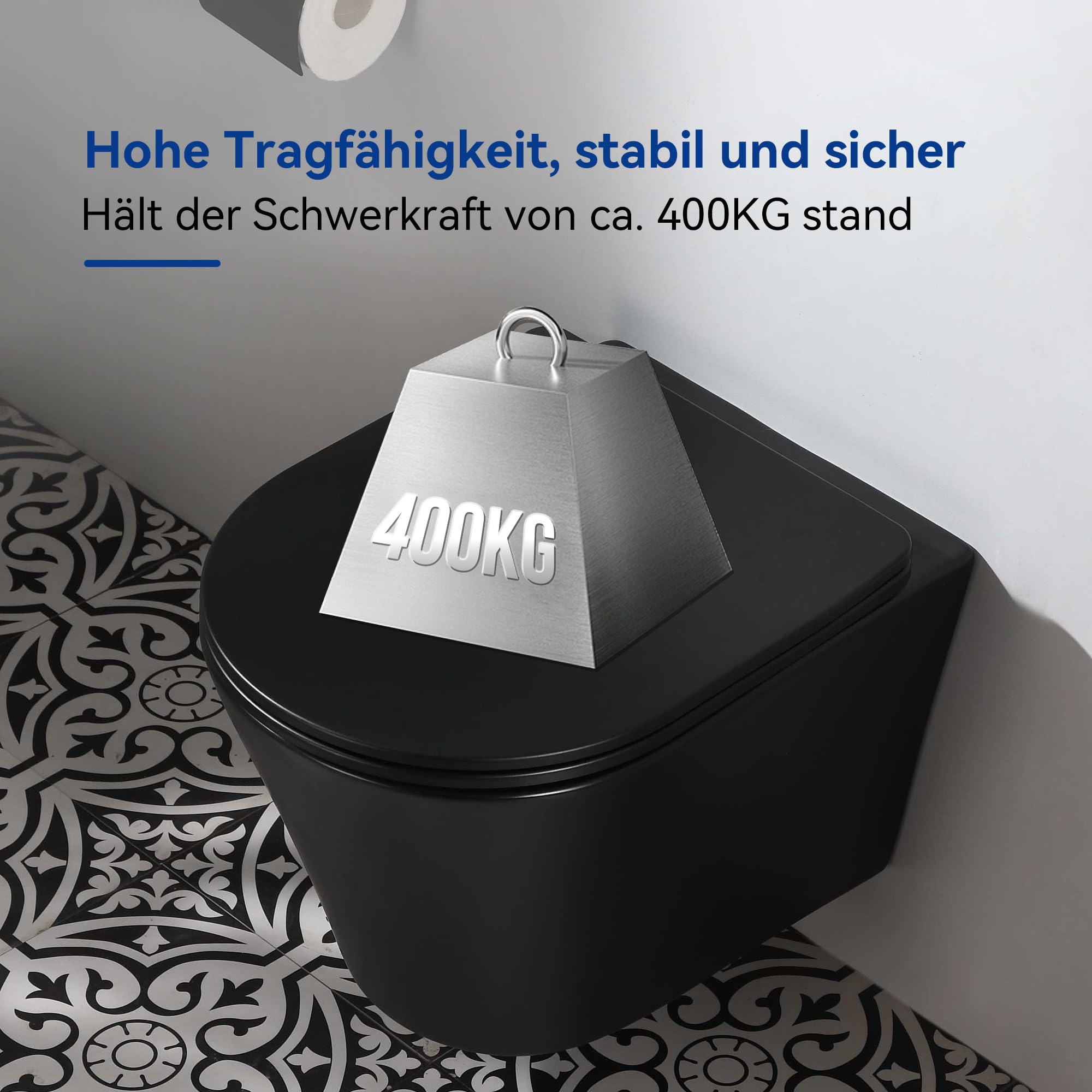 HOROW Hänge WC Spülrandlos Wassersparendes Wand WC Mattschwarz 48cm Lang | Nano-Keramik, WC Sitz mit Absenkautomatik, Kloschüssel für Gäste Bad, Effiziente und Geräuscharme Spülung, Standardanschluss