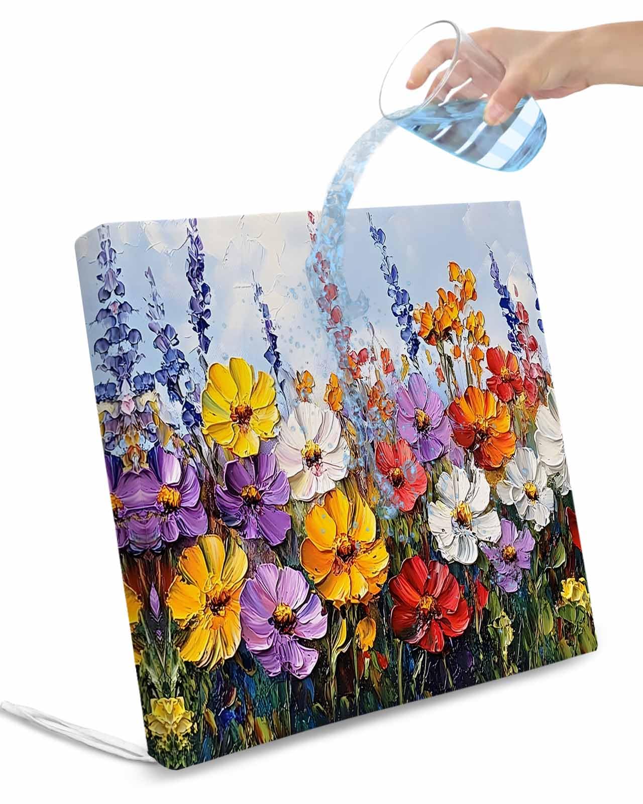 Vintage Wildflowers Outdoor Cushion Chair Cover Set of 4 - Waterproof Couch Seat Covers, Rustic Oil Painted Abstract Botanical Patio Furniture Protector Cushions Slipcovers for Sofa/RV, 20